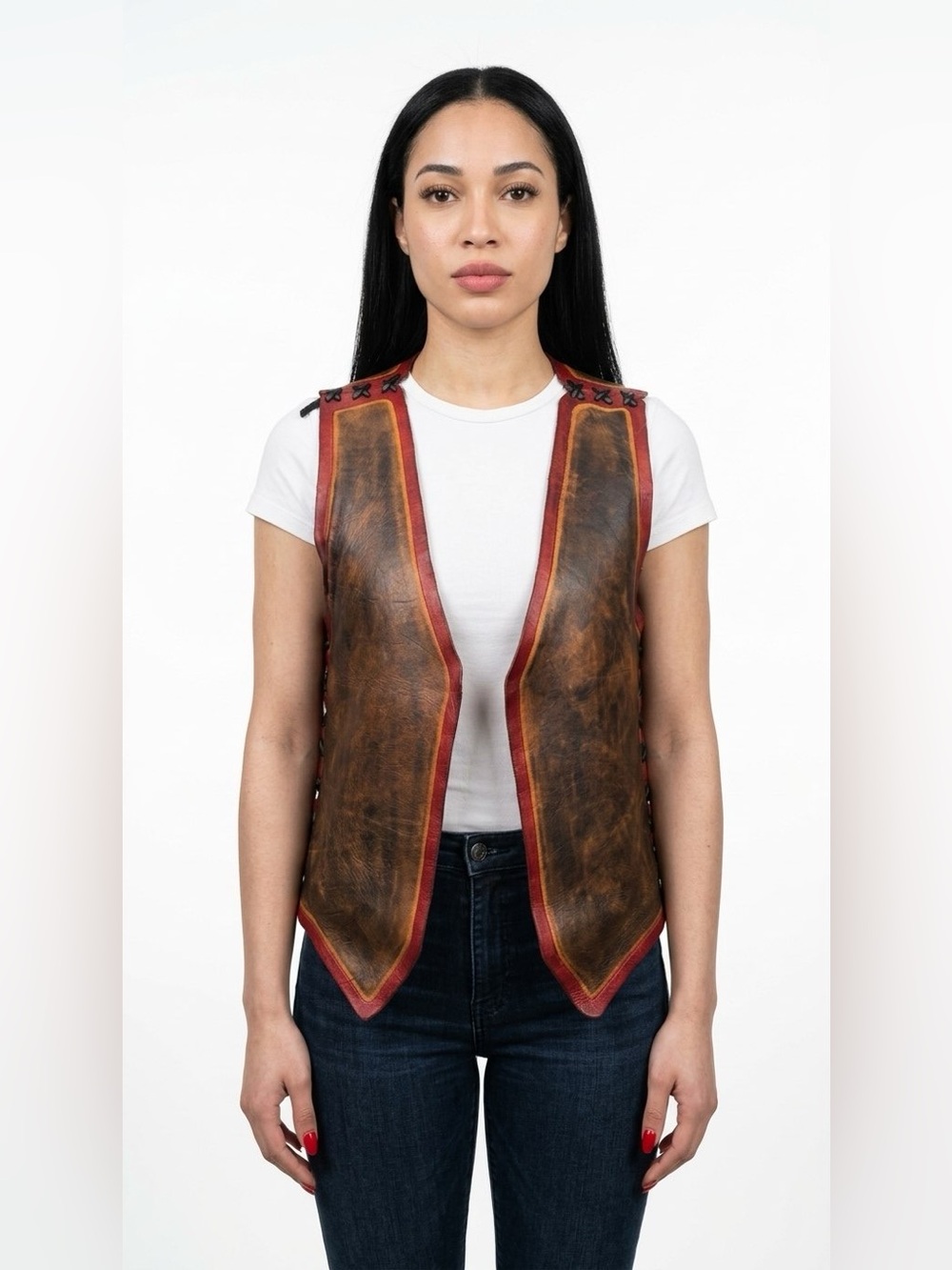 VINTAGE Y2K LEATHER VEST WITH LACE-UP SIDES WOMAN